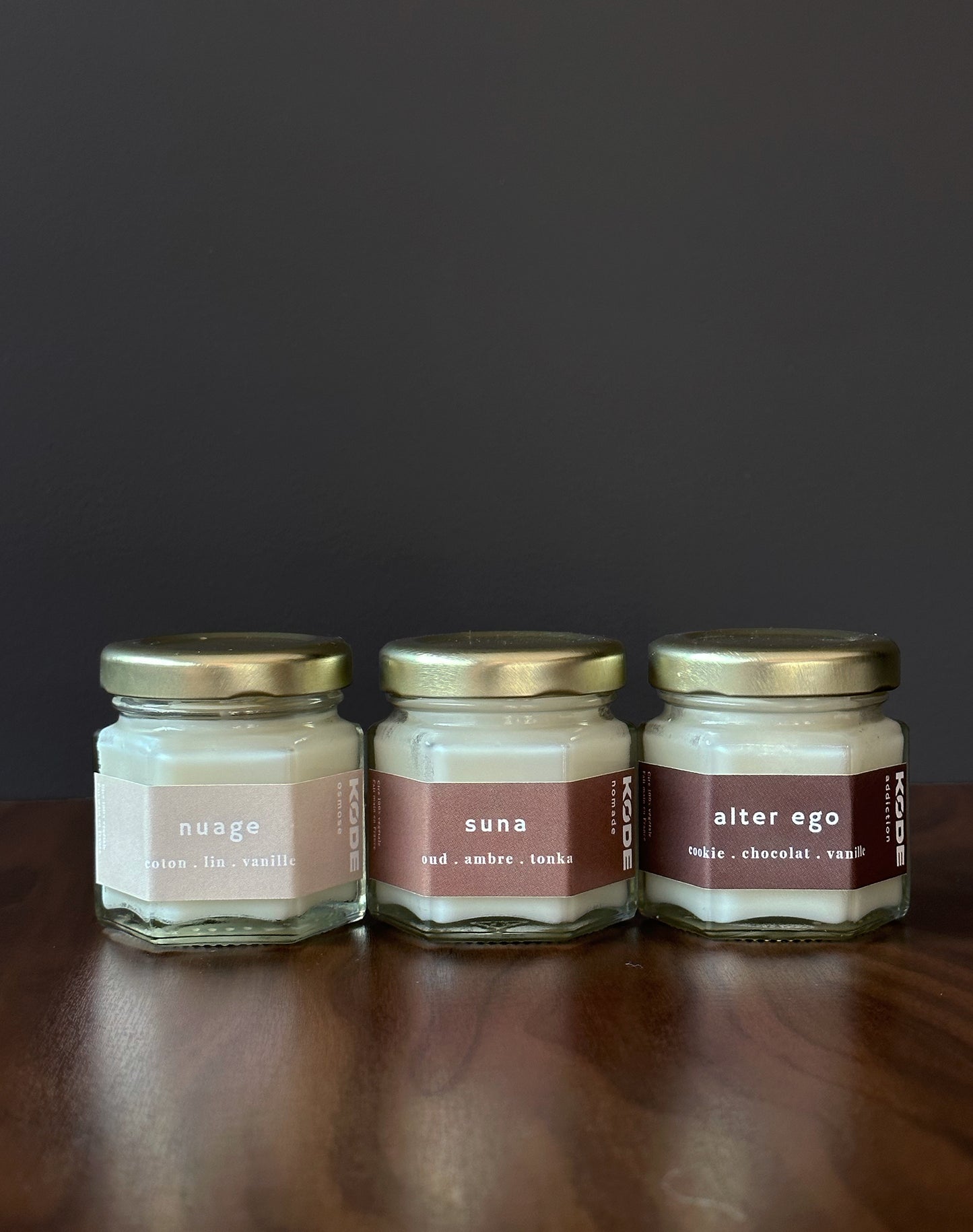Trois mini bougies parfumées